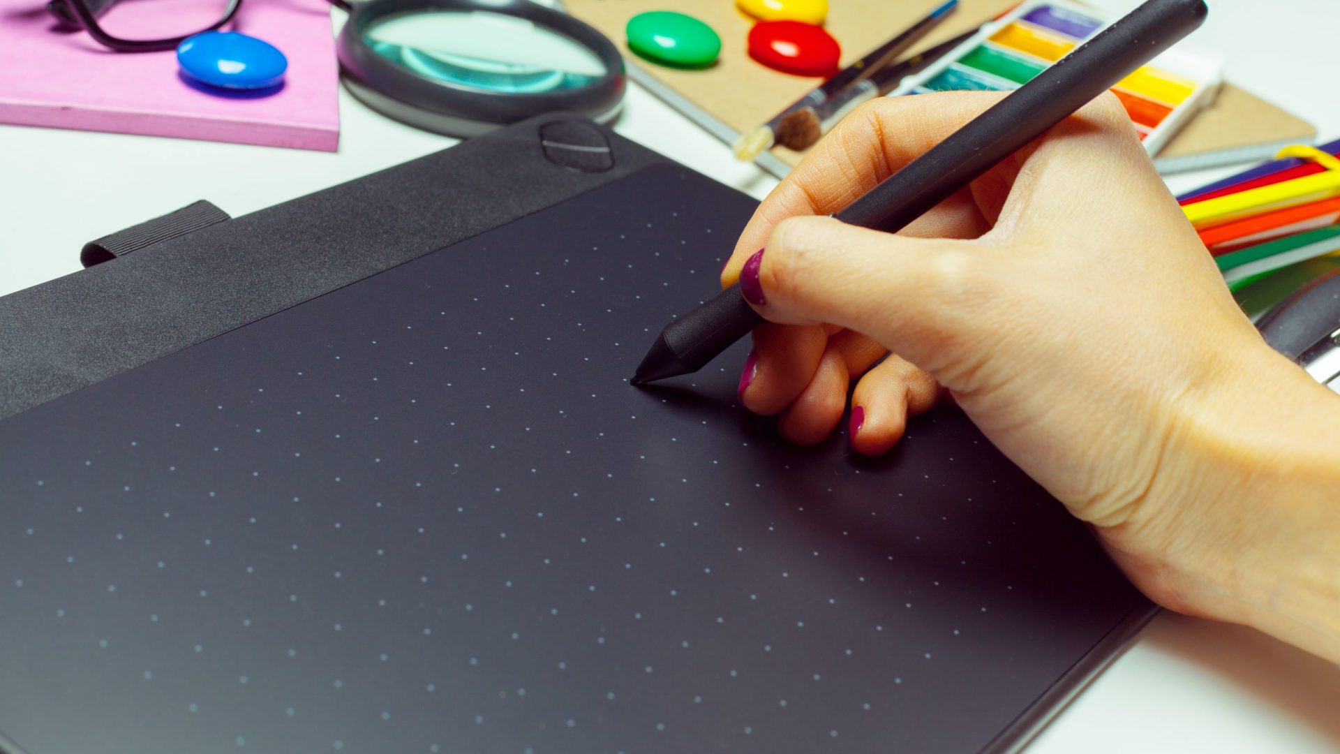 Concept artist desktop. Graphics tablet